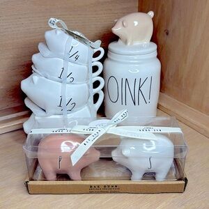 🆕 ~Rae Dunn OINK Pig Canister, Measuring Cup, Salt/Pepper Shaker Bundle